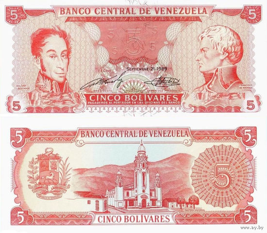 Венесуэла 5 Боливар 1989 UNС П1-181