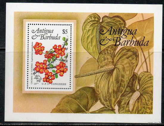 Цветы Молочай Миля Антигуа и Барбуда 1984 год 1 чистый блок (М)