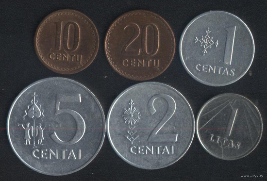 Литва 1,2,5,10,20 центов 1 лит 1991 г. Хороший сохран!!!
