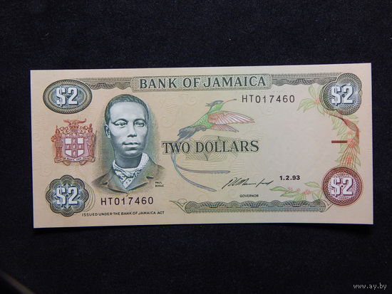 Ямайка 2 доллара 1993г.UNC