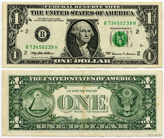 США. 1 доллар (образца 1999 года, B, Нью-Йорк, P504)