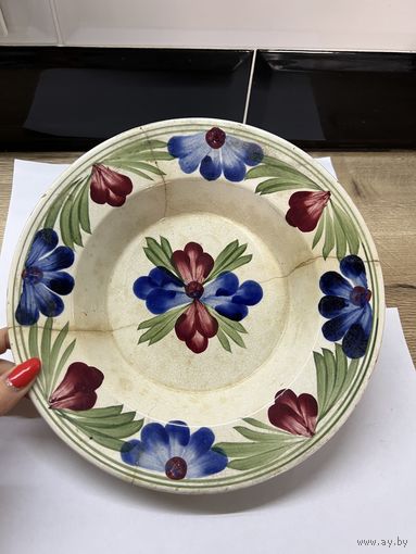 Старинная тарелка фаянс Польша ручная роспись 1920-е годы