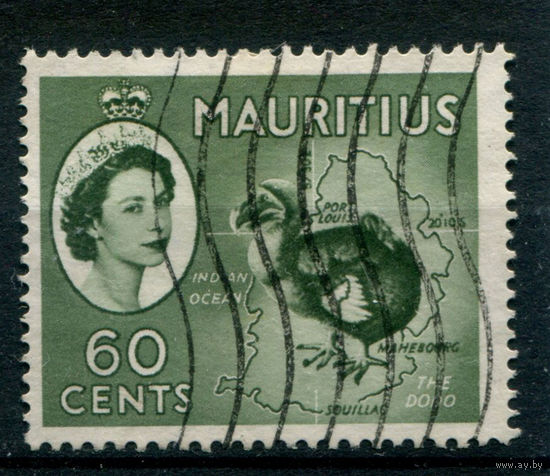 Британские колонии - Маврикий - 1953/54г. - королева Елизавета II, ландшафты, 60 с - 1 марка - гашёная. Без МЦ!