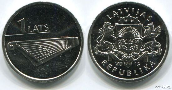 Латвия. 1 лат (2013, UNC) гусли