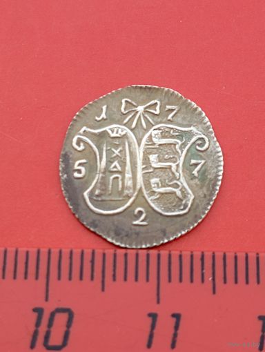 Серебряные 2 копейки  1757 год  .Ливонез .Серебро ,гурт шнур ,соответствие,копия.