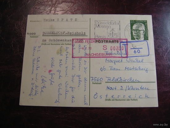 Почтовая карточка ФРГ с маркой Густов Хайнеман 1971 год спецгашение