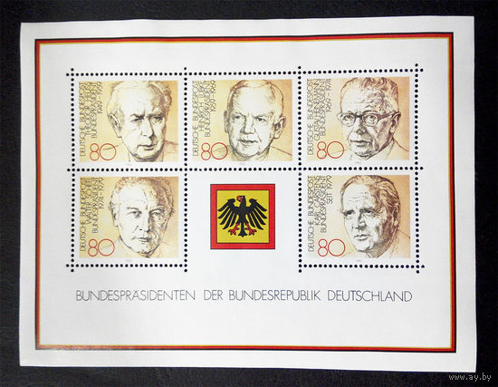 Германия 1982 г. Президенты ФРГ. Известные люди, полная серия, Блок. Чистые #0082-Ч1P10