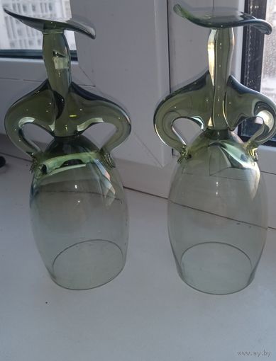 Штрафной бокал рюмка Барышня Дама , Неман зеленое стекло , цена за пару