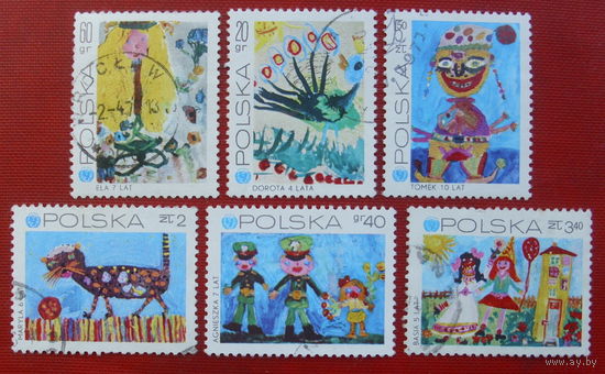 Польша. Детские рисунки ( 6 марок ) 1971 года. 4-18.