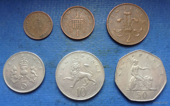 Великобритания 1/2, 1, 2, 5, 10, 50 пенсов 1968-1977