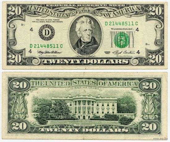 США. 20 долларов (образца 1993 года, D, Огайо, P493)