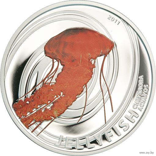 Острова Питкэрн 2 доллара 2011г. "Медуза". Монета в капсуле; сертификат. СЕРЕБРО 15,5гр.