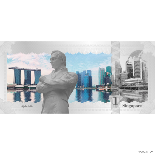 Острова Кука 1 доллар 2017г. Skyline Dollar "Сингапур". Купюра в пластиковом слабе. Серебро 5гр.
