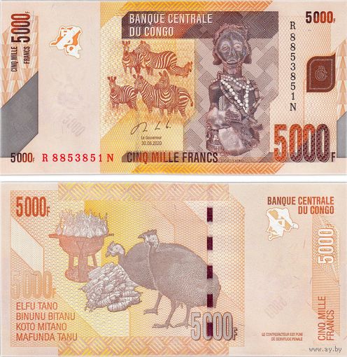 Конго 5000 франков  2020 год  UNC
