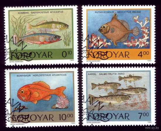 4 марки 1994 год Фарерские острова Рыба 256-259
