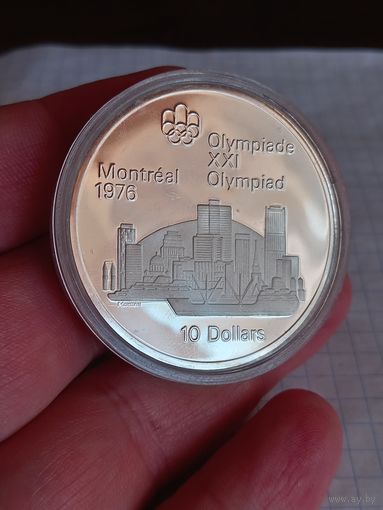 10 долларов 1973 года. Олимпийские игры в Монреале 1976 года. Город. Ag 925 (48,6 грамм)