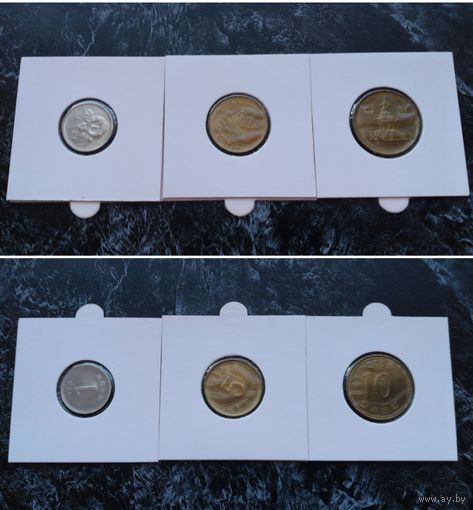 Распродажа с 1 рубля!!! Южная Корея 3 монеты (1, 5, 10 вон) 1983-2005 гг. UNC