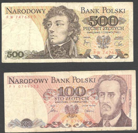 Польша 100 злотых 1986 и 500 злотых 1982