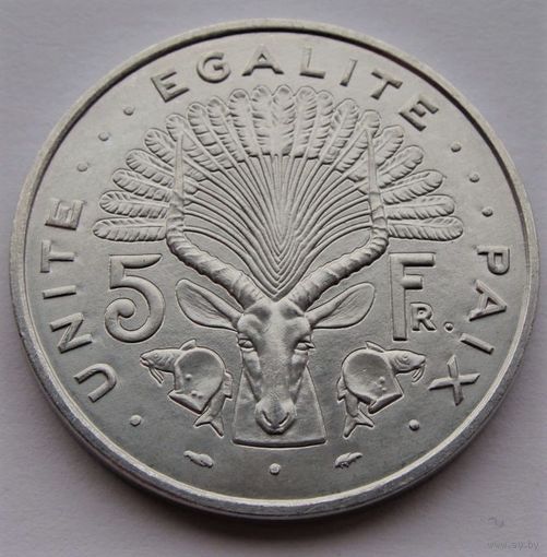 Джибути. 5 франков 1991 год  КМ#22    Тираж: 2.848.850 шт