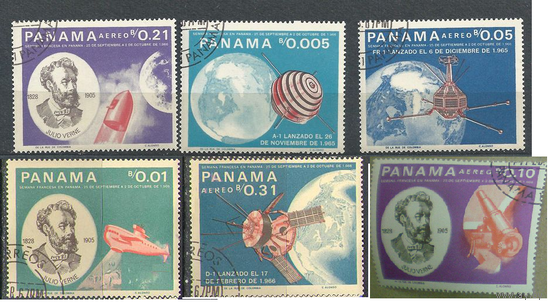 Космос Спутники Ж. Верн Фантастика 1966 Панама 6м
