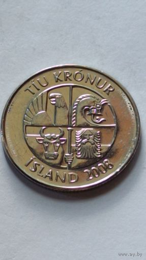 Исландия. 10 крон  2008 года.