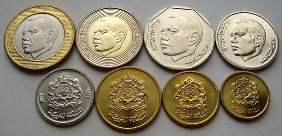 Марокко. Набор 8 монет = 5, 10, 20 сантимов - 1/2, 1, 2, 5, 10 дирхамов 2002 года