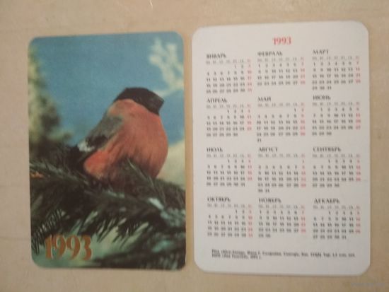 Карманный календарик. Снегирь. 1993 год