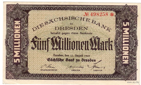 Саксония, 5 миллионов марок, 1923 г. Ros.SAX17