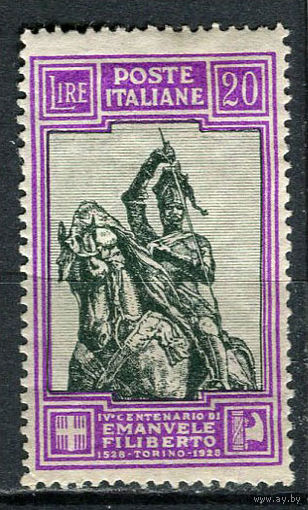 Королевство Италия - 1928 - Герцог Савойский Эммануил Филиберт на коне 20L - [Mi.294B] - 1 марка. MLH.  (Лот 73EM)-T7P11