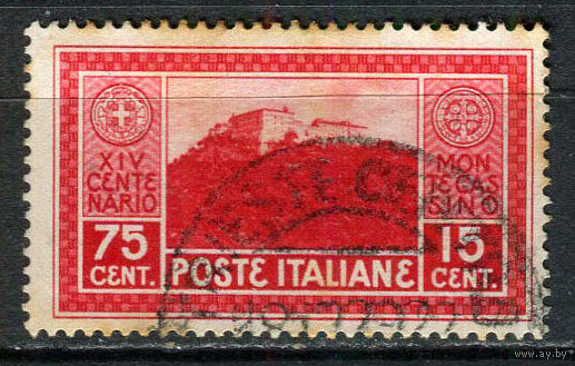 Королевство Италия - 1929 - Вид на аббатство Монтекассино 75C+15C - [Mi.321] - 1 марка. Гашеная.  (Лот 74EM)-T7P11