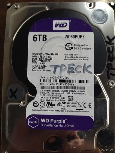 Неисправный HDD 3.5 жесткий диск, WD60PURZ 6000 ГБ.