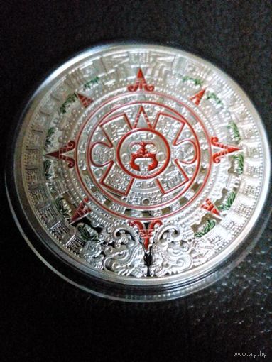 Сувенирная монета календарь майя посеребрянная,цветная