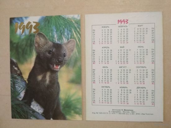 Карманный календарик. Харёк. 1993 год