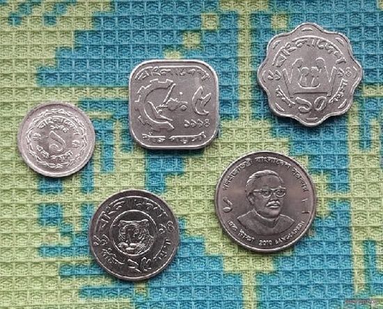 Бангладеш набор монет 1, 10, 25, 50 пойша; 1 така, UNC