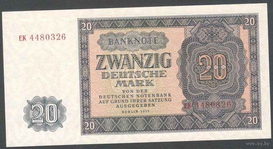 Германия. ГДР. 20 марок 1955 г. UNC