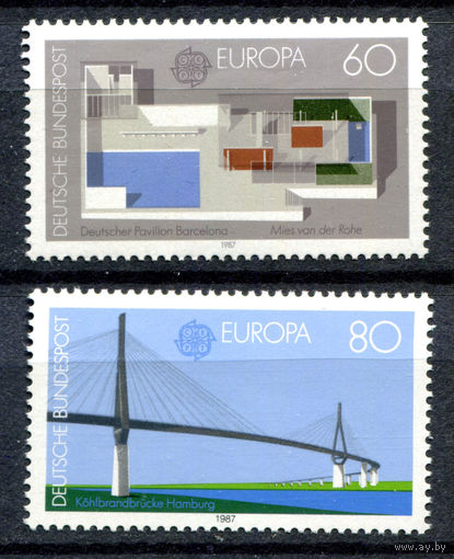 Германия (ФРГ) - 1987г. - Современная архитектура - полная серия, MNH с отпечатками [Mi 1321-1322] - 2 марки