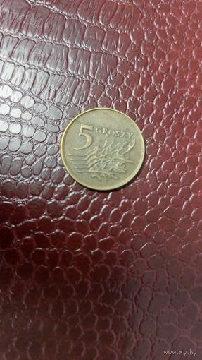 Монета 5 грошей 1991г. Польша.