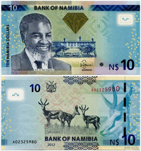 Намибия. 10 долларов (образца 2012 года, P11a, UNC)