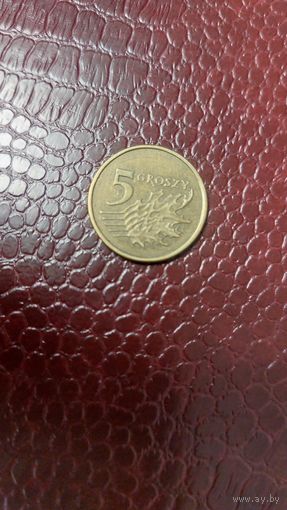 Монета 5 грошей 2010г. Польша.