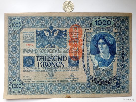 Werty71 Австро-Венгрия 1000 крон 1919 банкнота Австрия большой формат