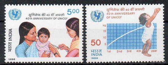 40 лет ЮНИСЕФ Индия 1986 год чистая серия из 2-х марок