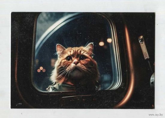 Открытка. День космонавтики. Фауна. Котики. Кот в космосе. (прошла почту)