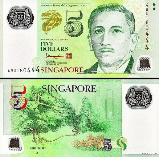 Сингапур 5 долларов 2020 год  UNC   (полимер)    Номер банкноты 6 AJ  090787