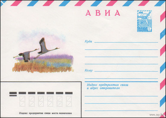 Художественный маркированный конверт СССР N 14917 (07.04.1981) АВИА  [Рисунок двух летящих журавлей]
