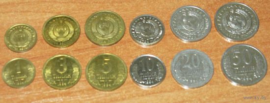Узбекистан 1994 компл 6 монет UNC 1,3,5,10,20,50 тийин