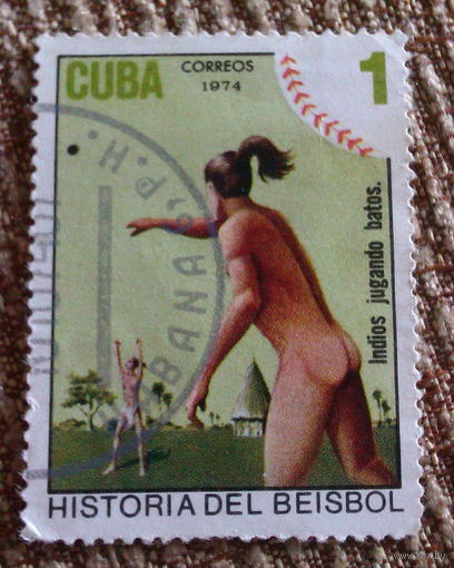 1974  Марка 1 цент Куба  история  бейсбола