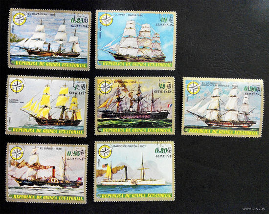 Экваториальная Гвинея 1976 г. Корабли. Парусники. Флот, полная серия из 7 марок #0036-Т1P9