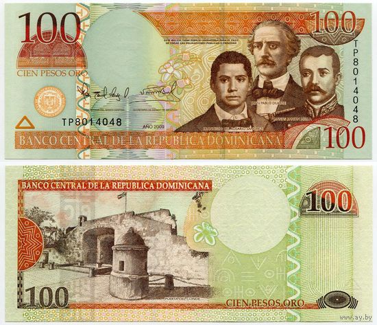 Доминиканская республика. 100 песо (образца 2009 года, P177b, UNC)