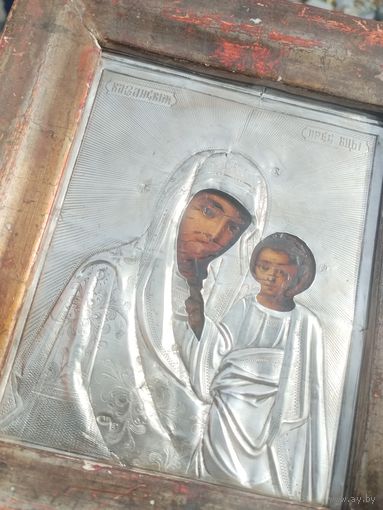 Икона казанская богородица серебро 84 пробы царская, малый старт