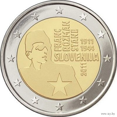 2 евро 2011 Словения 100 лет со дня рождения Франца Розмана UNC из ролла